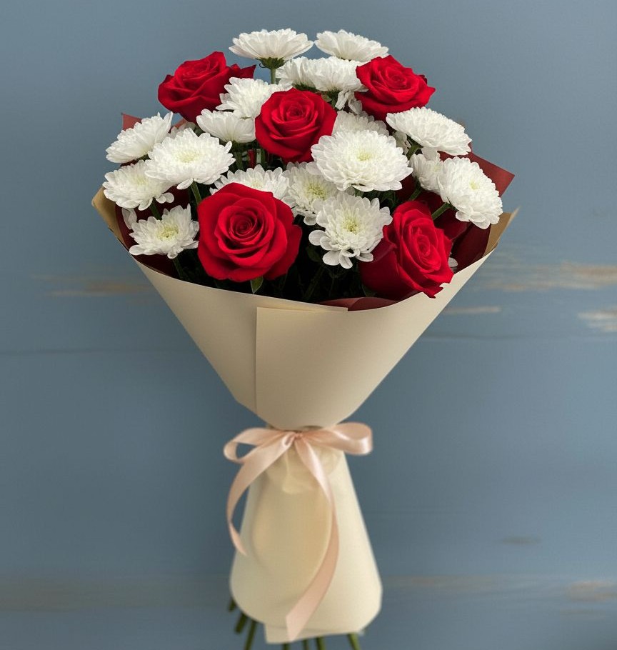 Букет цветов из: Розы и Хризантемы в Березовке Пермский край