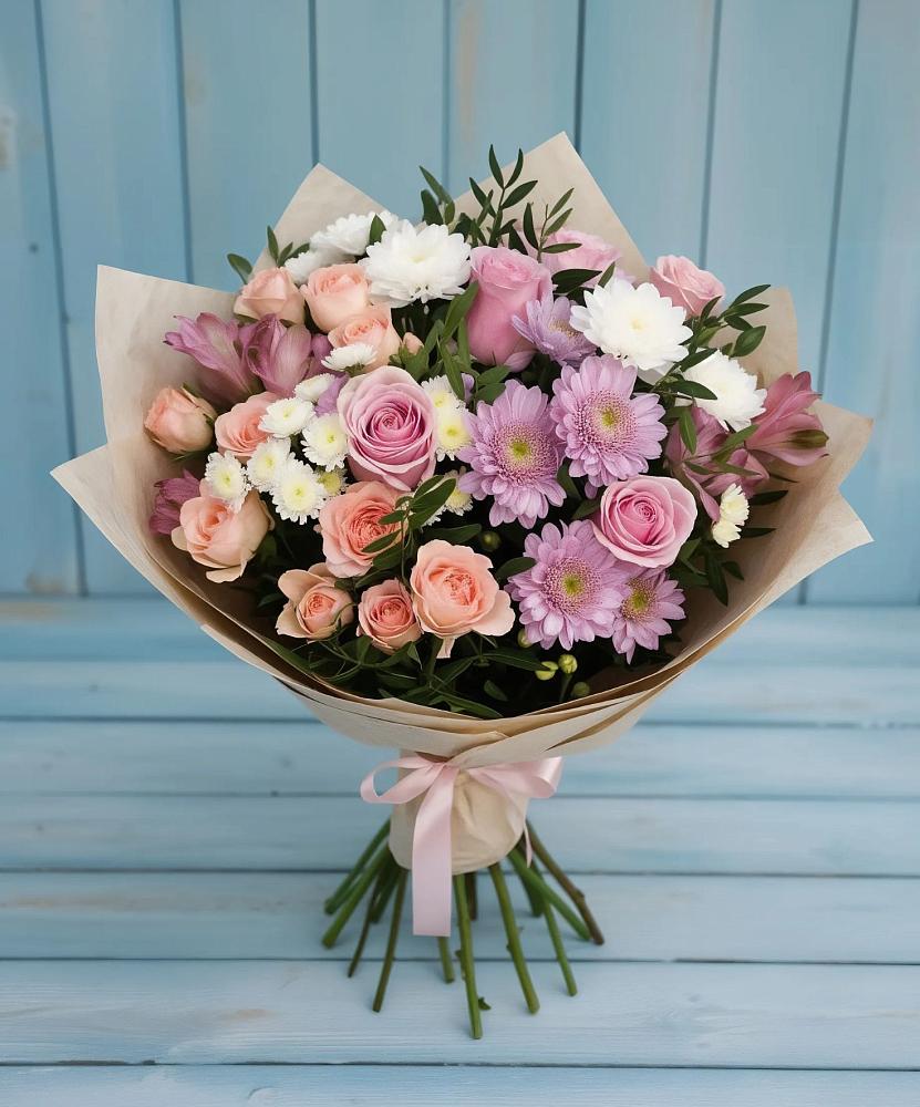 Букет цветов из: Хризантемы, Розы и Альстромерии в Березовке Пермский край