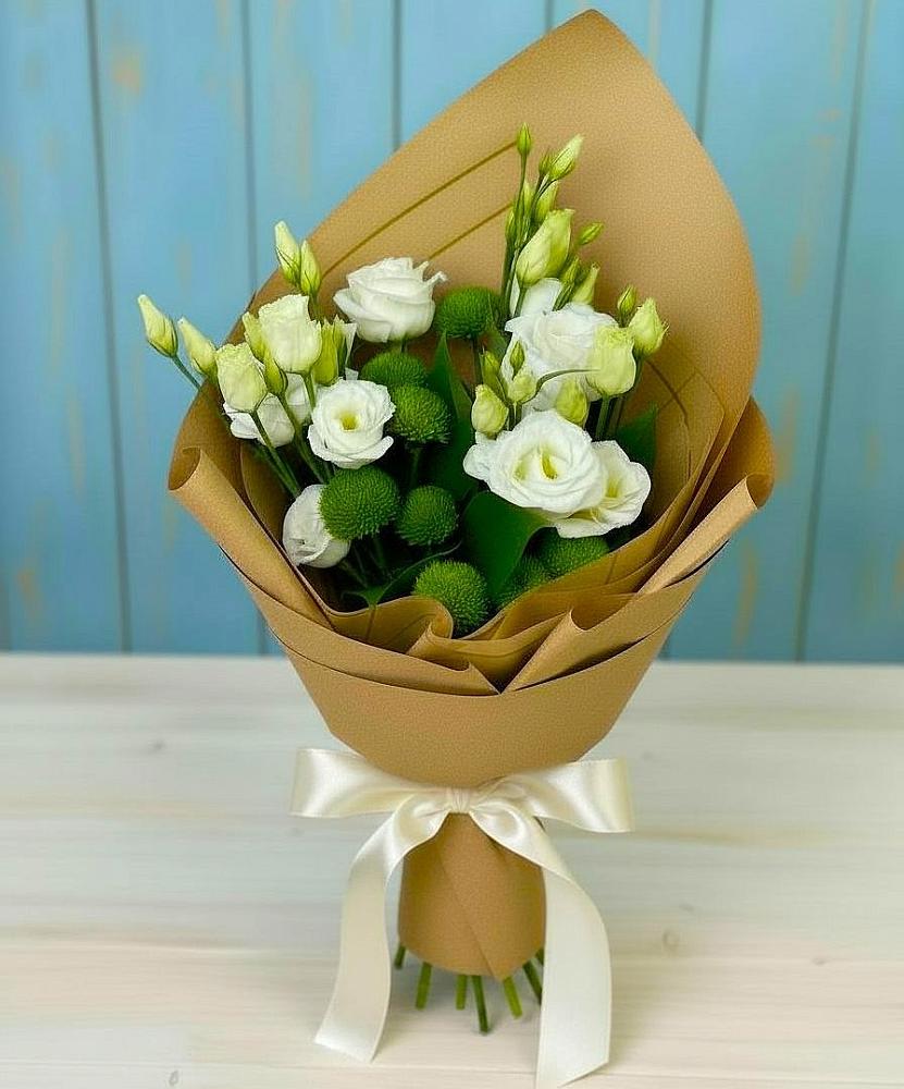 Букет цветов из: Хризантемы и Лизиантусы в Березовке Пермский край