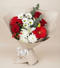 Букет цветов из:  Розы, Хризантемы, Герберы и Лилии в Березовке Пермский край
