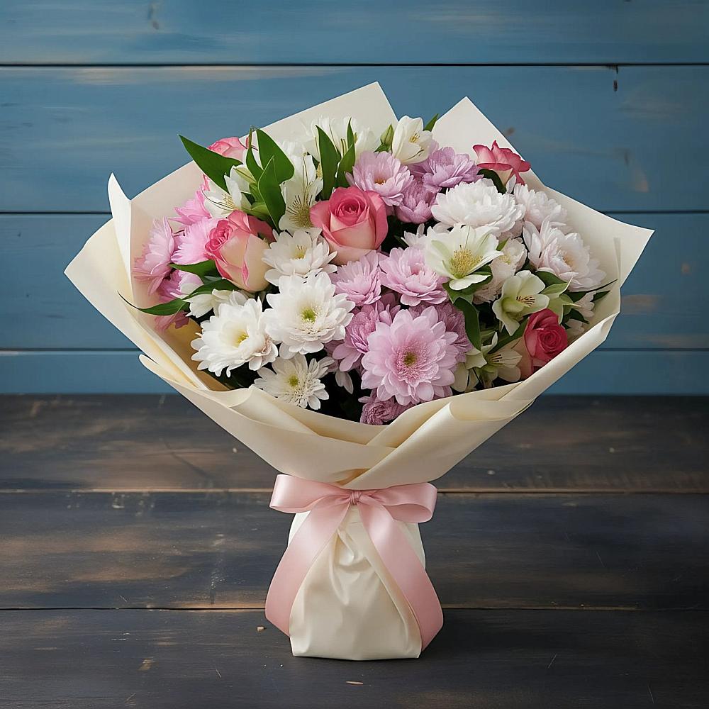 Букет цветов из: Хризантемы, Альстромерии и Розы в Березовке Пермский край